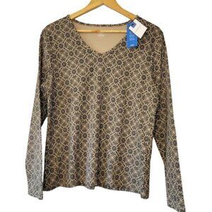 NWT Croft & Barrow Long Sleeve Tee Beige and Black Print Size PL
